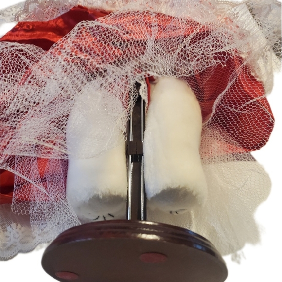 Vintage Teddy Bear On Stand w Satin & Lace Dress & Hat 15"H Great Condition - Picture 5 of 12